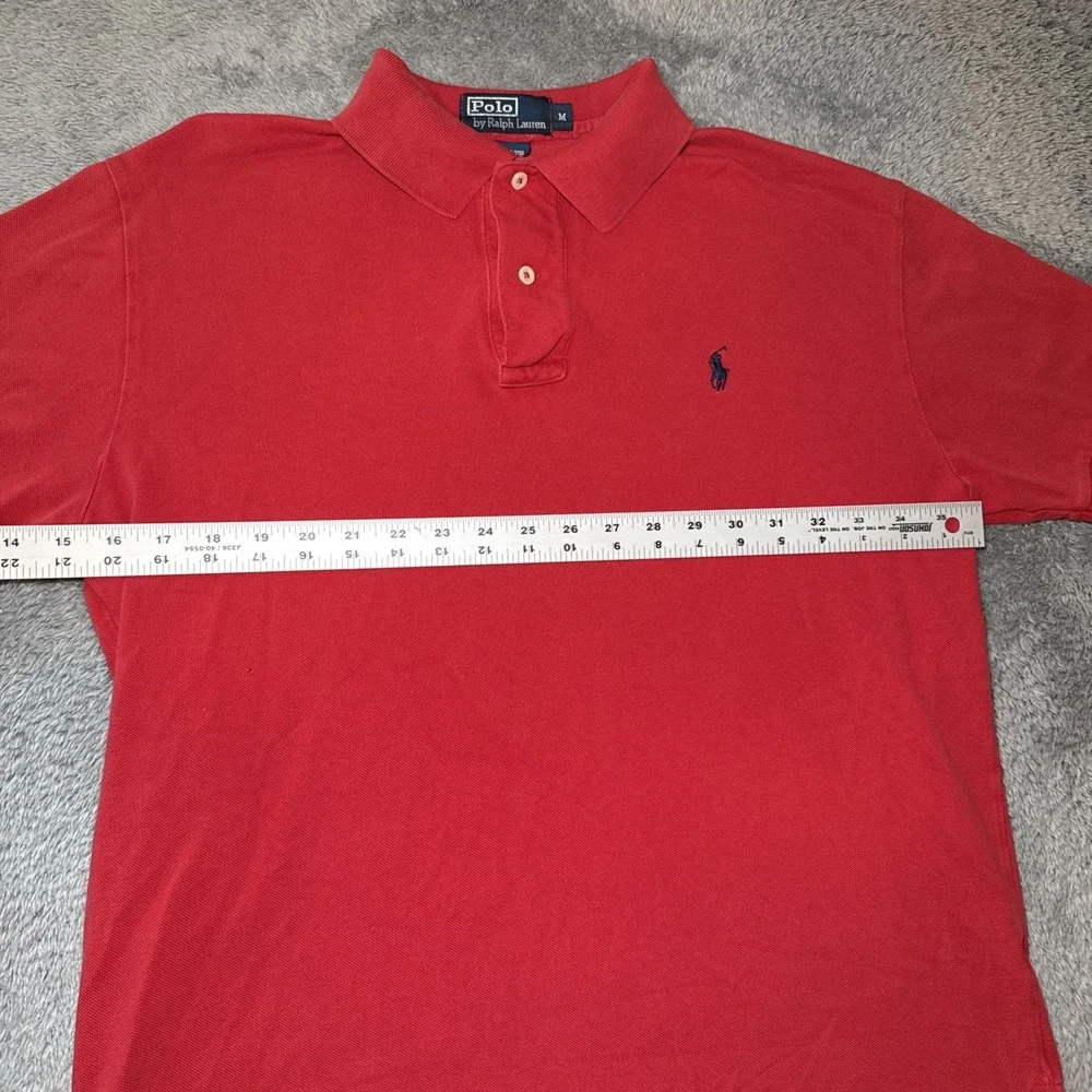 VTG 90s Polo Ralph Lauren Men's Medium Red Short Sleeve Polo Shirt Navy Pony
